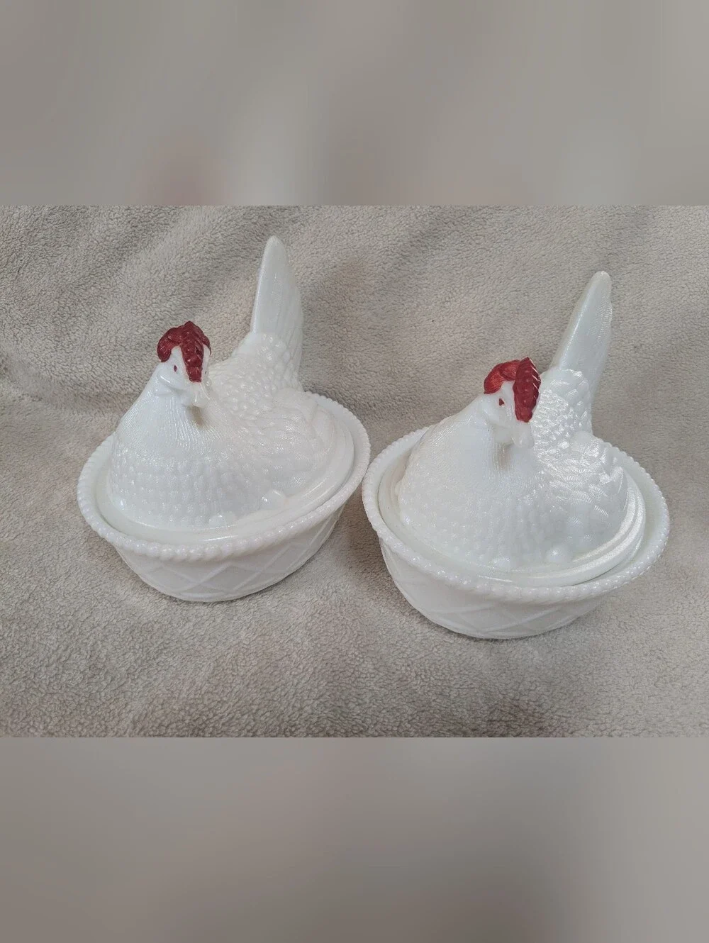 Westmoreland Vintage Chicken/Hen White Milk Glass Serving Dishes